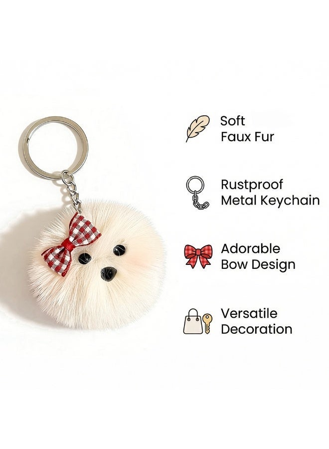 ميدالية مفاتيح على شكل دب لطيف ورقيق – حلية حقيبة ناعمة من القطيفة مع حلقة مفاتيح (فيونكة حمراء) - Image 3